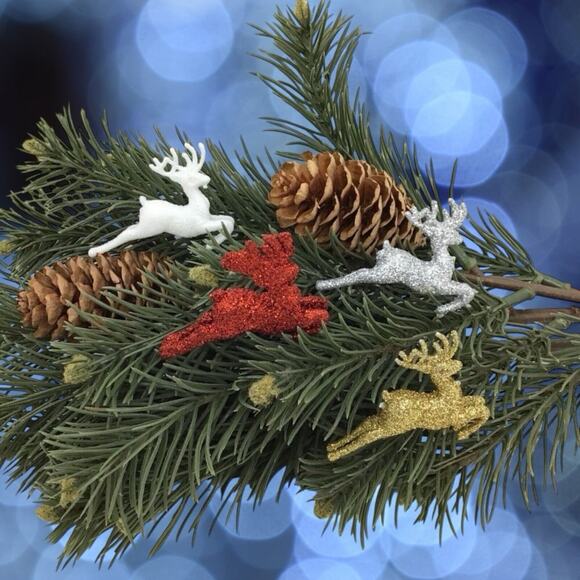 10 Red Reindeer Mini Tree Christmas Tree Ornament Glitter - Picture 4 of 4